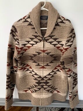 Pendleton Shetland Wool Southwest Men’s Zip Shawl Collar Sweater Medium